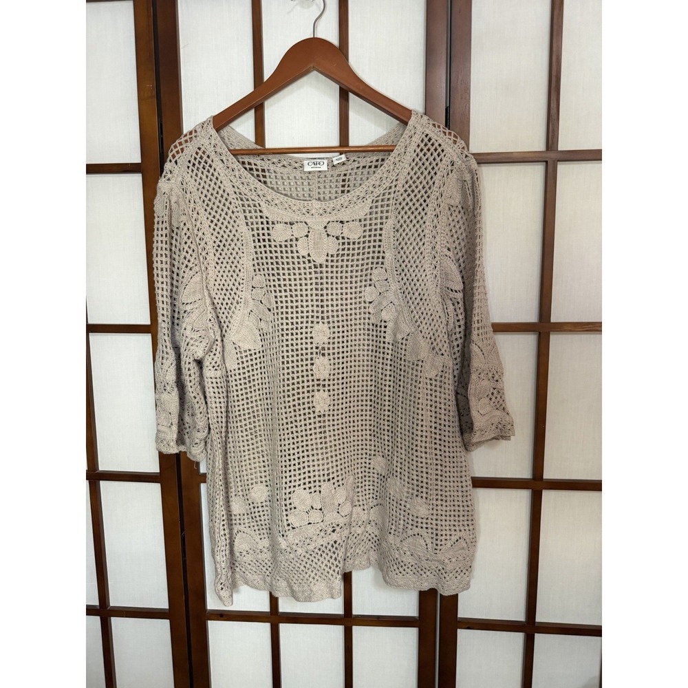 Cato Crochet Tan Overlay Flowy Boho Fairy Top Plus Size 18/20W Cottage Hippie 90